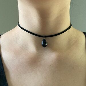 Black Choker Necklace with Teardrop Pendant